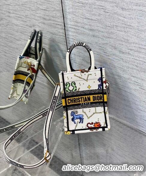 Luxurious Dior Vertical Mini Book Tote Bag in White Pixel Zodiac Embroidery CD0273 2022