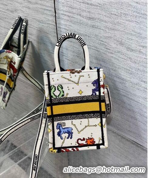 Luxurious Dior Vertical Mini Book Tote Bag in White Pixel Zodiac Embroidery CD0273 2022