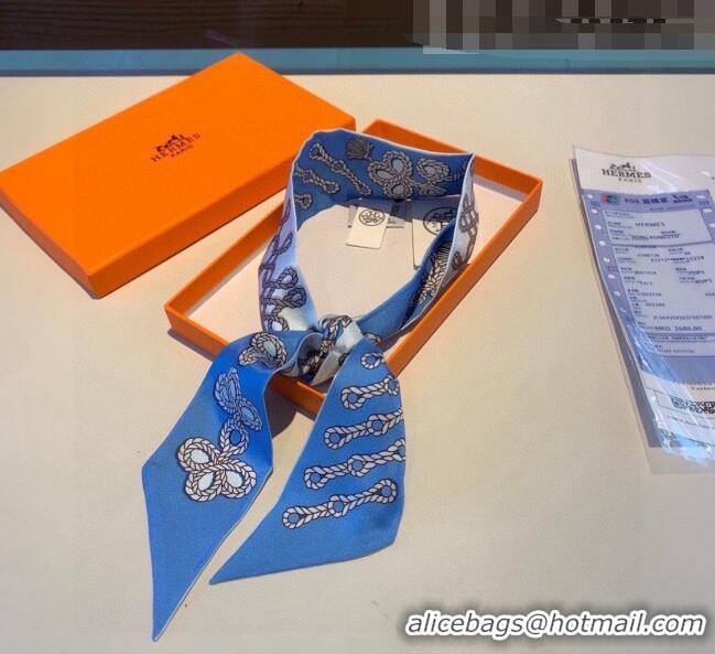 Super Quality Hermes Cord Print Silk Bandeau Scarf 05319117 Blue 2022