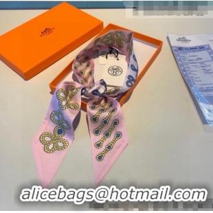 New Fashion Hermes Cord Print Silk Bandeau Scarf 05319118 Pink 2022