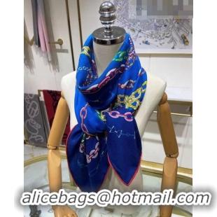 Buy Fashionable Hermes Silk & Cashmere Square Scarf 140x140cm H62408 Blue 2022