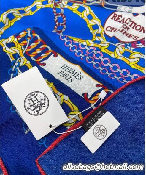 Buy Fashionable Hermes Silk & Cashmere Square Scarf 140x140cm H62408 Blue 2022