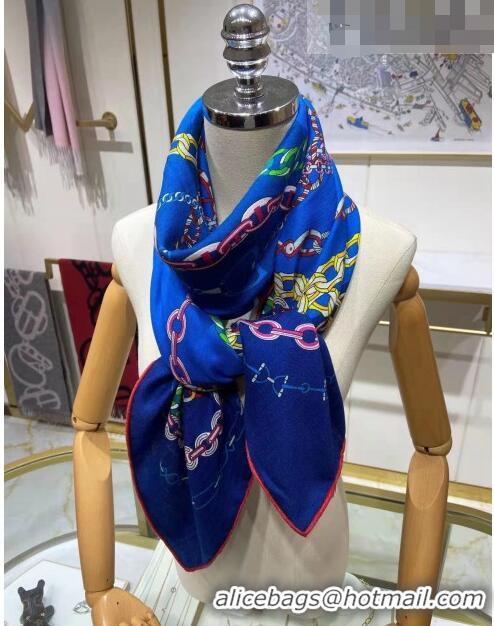 Buy Fashionable Hermes Silk & Cashmere Square Scarf 140x140cm H62408 Blue 2022