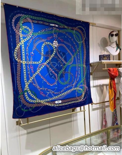 Buy Fashionable Hermes Silk & Cashmere Square Scarf 140x140cm H62408 Blue 2022