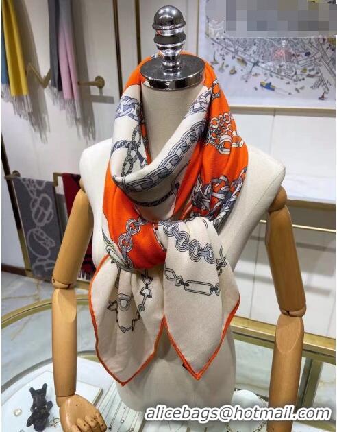 Well Crafted Hermes Silk & Cashmere Square Scarf 140x140cm H62411 Orange 2022