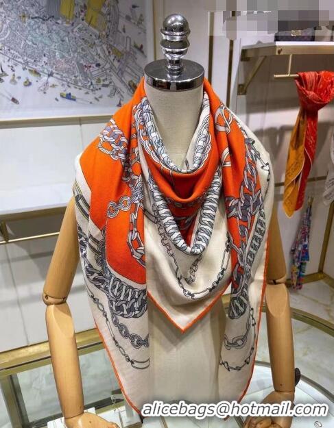 Well Crafted Hermes Silk & Cashmere Square Scarf 140x140cm H62411 Orange 2022