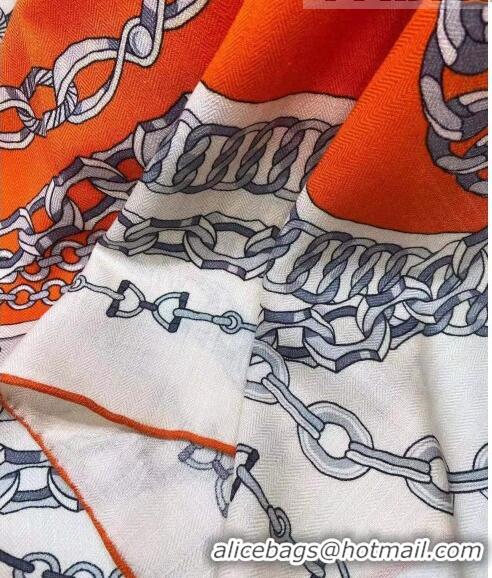 Well Crafted Hermes Silk & Cashmere Square Scarf 140x140cm H62411 Orange 2022