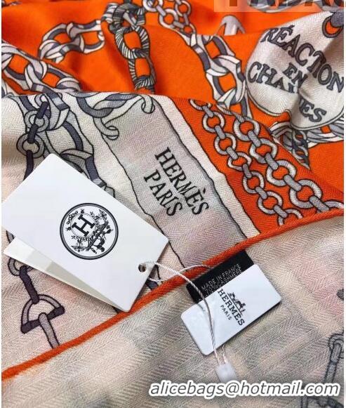 Well Crafted Hermes Silk & Cashmere Square Scarf 140x140cm H62411 Orange 2022