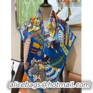 Shop Grade Hermes Silk & Cashmere Square Scarf 140x140cm H62415 Blue 2022