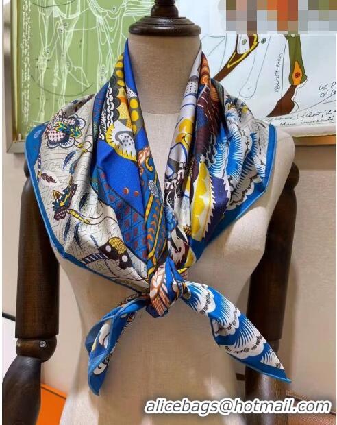 Shop Grade Hermes Silk & Cashmere Square Scarf 140x140cm H62415 Blue 2022