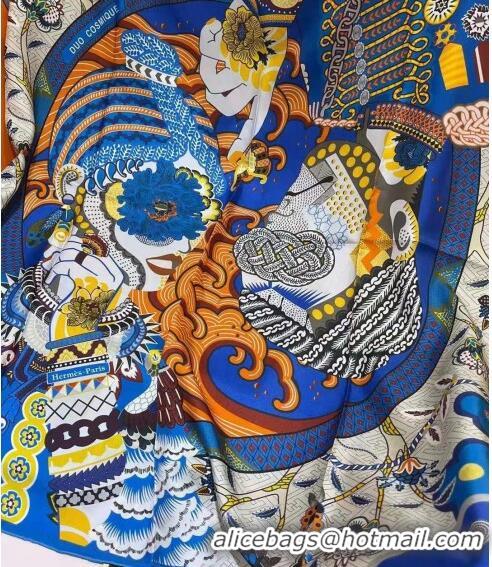 Shop Grade Hermes Silk & Cashmere Square Scarf 140x140cm H62415 Blue 2022