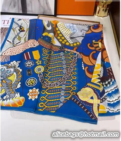 Shop Grade Hermes Silk & Cashmere Square Scarf 140x140cm H62415 Blue 2022