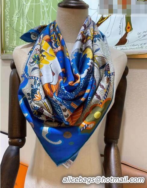 Shop Grade Hermes Silk & Cashmere Square Scarf 140x140cm H62415 Blue 2022