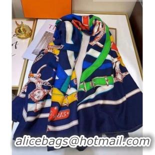 Famous Brand Hermes Silk & Cashmere Square Scarf 140x140cm H62416 Blue 2022