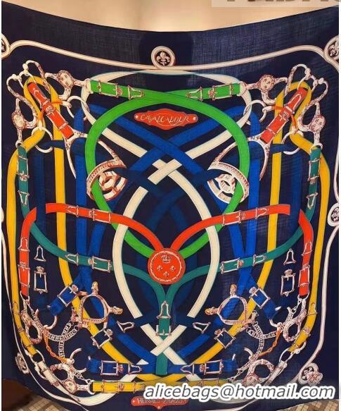 Famous Brand Hermes Silk & Cashmere Square Scarf 140x140cm H62416 Blue 2022