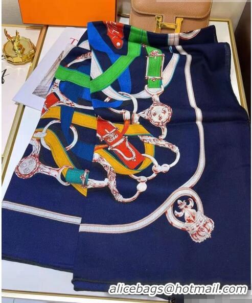 Famous Brand Hermes Silk & Cashmere Square Scarf 140x140cm H62416 Blue 2022