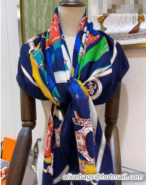 Famous Brand Hermes Silk & Cashmere Square Scarf 140x140cm H62416 Blue 2022