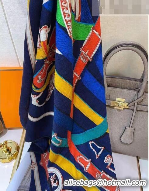 Famous Brand Hermes Silk & Cashmere Square Scarf 140x140cm H62416 Blue 2022