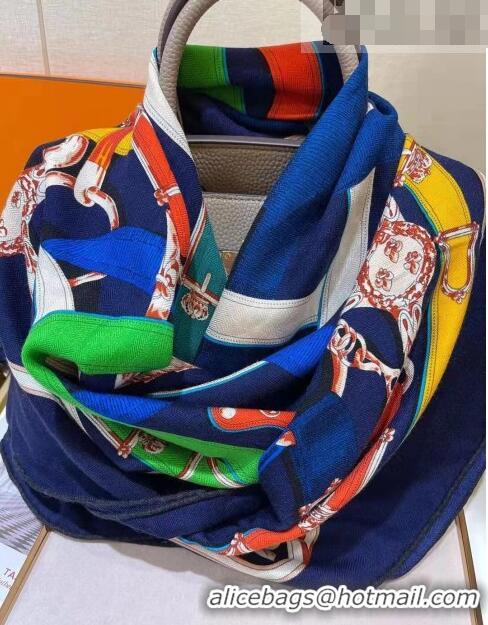 Famous Brand Hermes Silk & Cashmere Square Scarf 140x140cm H62416 Blue 2022