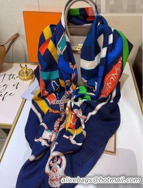 Famous Brand Hermes Silk & Cashmere Square Scarf 140x140cm H62416 Blue 2022