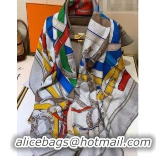 Pretty Style Hermes Silk & Cashmere Square Scarf 140x140cm H62417 Grey 2022