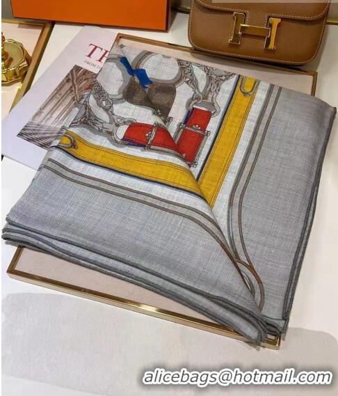 Pretty Style Hermes Silk & Cashmere Square Scarf 140x140cm H62417 Grey 2022