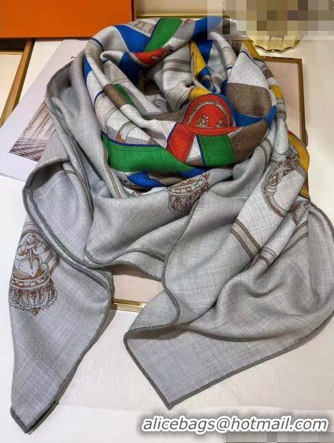 Pretty Style Hermes Silk & Cashmere Square Scarf 140x140cm H62417 Grey 2022