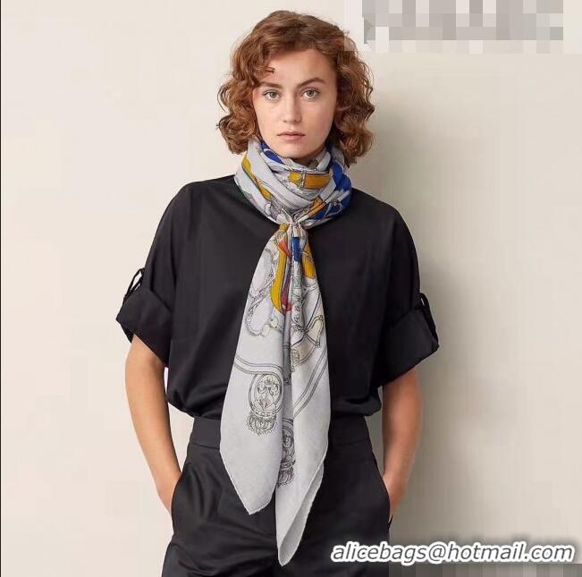 Pretty Style Hermes Silk & Cashmere Square Scarf 140x140cm H62417 Grey 2022