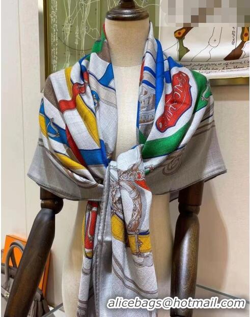 Pretty Style Hermes Silk & Cashmere Square Scarf 140x140cm H62417 Grey 2022