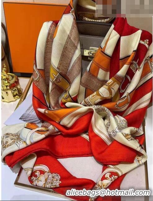 Top Design Hermes Silk & Cashmere Square Scarf 140x140cm H62418 Orange 2022