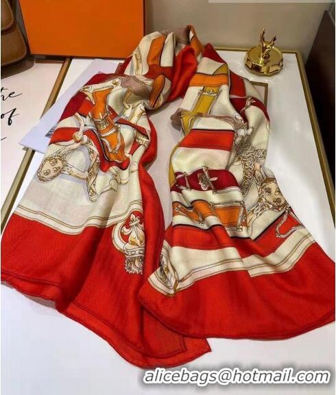 Top Design Hermes Silk & Cashmere Square Scarf 140x140cm H62418 Orange 2022