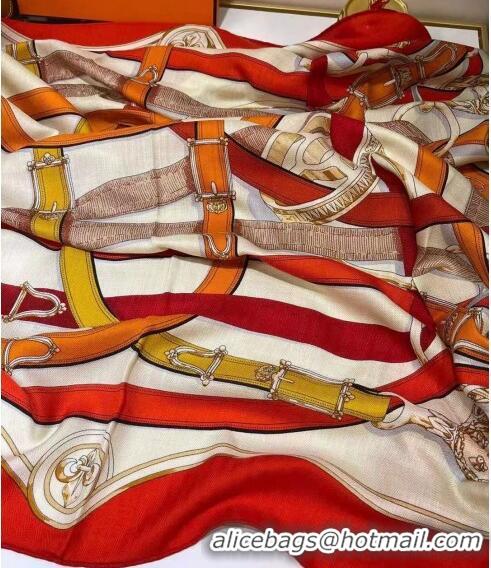 Top Design Hermes Silk & Cashmere Square Scarf 140x140cm H62418 Orange 2022