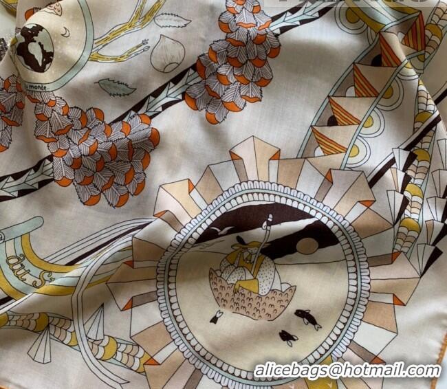 Grade Cheap Hermes Cashmere Silk Scarf Shawl 140x140cm 0726 Light Beige 2022