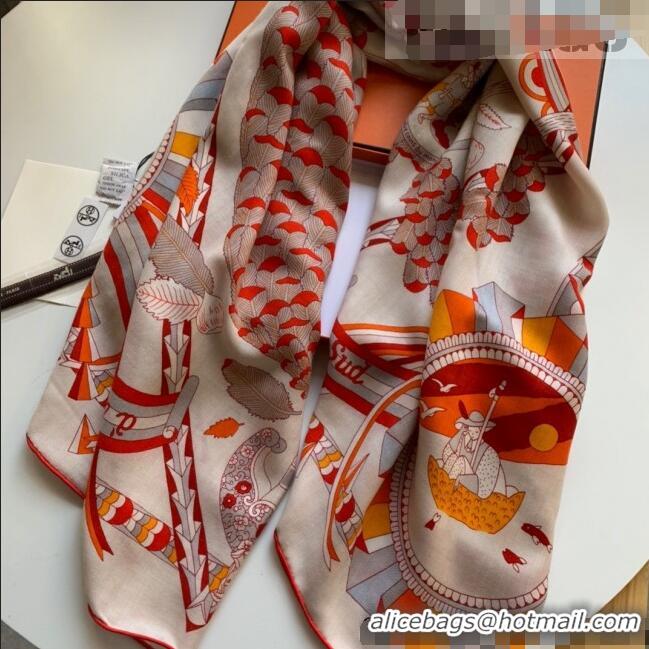 Promotional Hermes Cashmere Silk Scarf Shawl 140x140cm H0726 Orange 2022