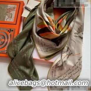 Well Crafted Hermes Cashmere Silk Scarf Shawl 140x140cm H0726 Green 2022