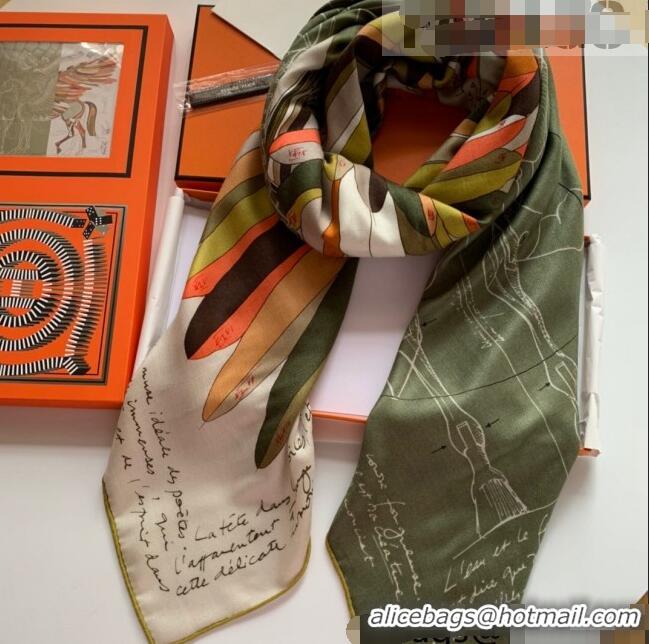 Well Crafted Hermes Cashmere Silk Scarf Shawl 140x140cm H0726 Green 2022