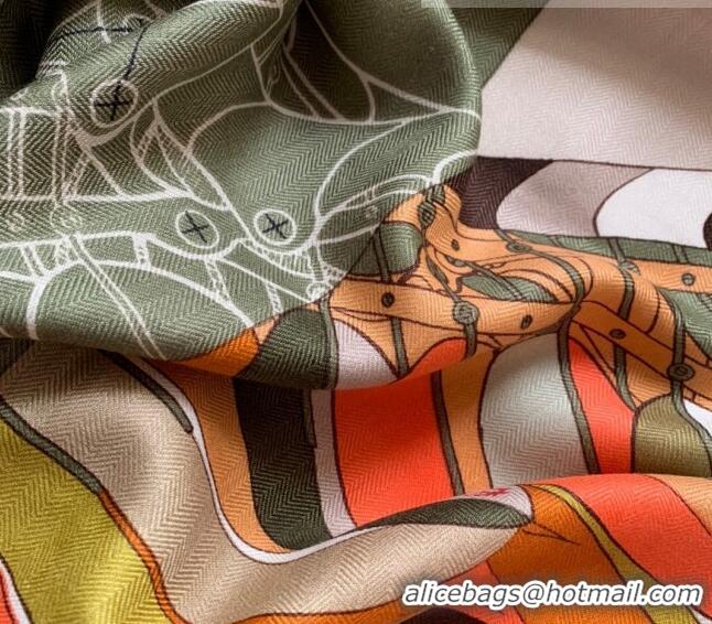 Well Crafted Hermes Cashmere Silk Scarf Shawl 140x140cm H0726 Green 2022