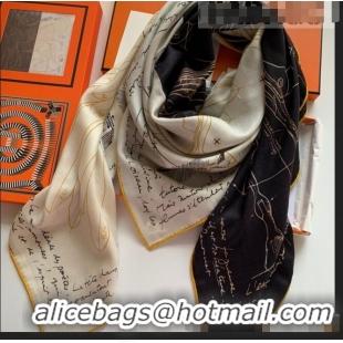 Good Taste Hermes Cashmere Silk Scarf Shawl 140x140cm H0726 Black/White 2022