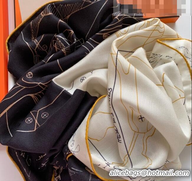 Good Taste Hermes Cashmere Silk Scarf Shawl 140x140cm H0726 Black/White 2022