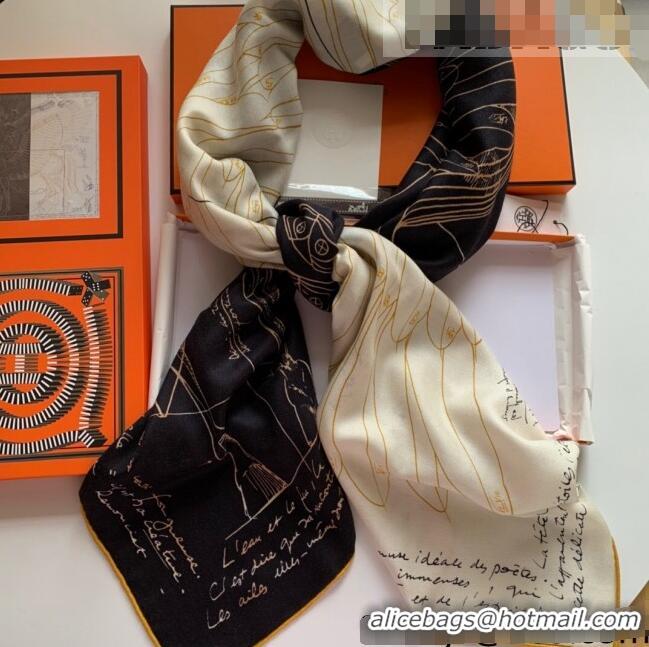 Good Taste Hermes Cashmere Silk Scarf Shawl 140x140cm H0726 Black/White 2022