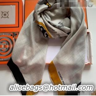 Classic Hermes Cashmere Silk Scarf Shawl 140x140cm H0726 Grey 2022