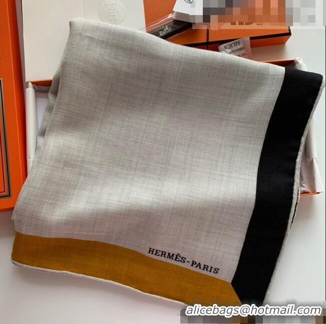 Classic Hermes Cashmere Silk Scarf Shawl 140x140cm H0726 Grey 2022