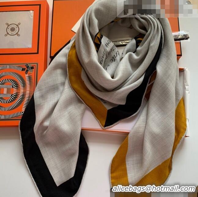 Classic Hermes Cashmere Silk Scarf Shawl 140x140cm H0726 Grey 2022