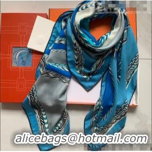 Well Crafted Hermes Cashmere Silk Scarf Shawl 140x140cm H0726 Blue 2022