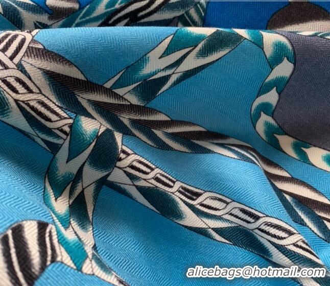 Well Crafted Hermes Cashmere Silk Scarf Shawl 140x140cm H0726 Blue 2022