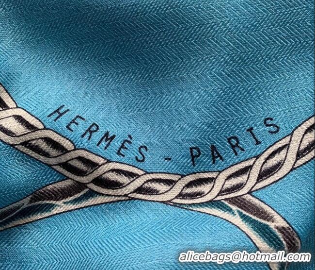 Well Crafted Hermes Cashmere Silk Scarf Shawl 140x140cm H0726 Blue 2022