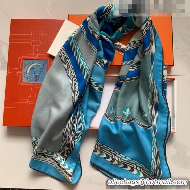 Well Crafted Hermes Cashmere Silk Scarf Shawl 140x140cm H0726 Blue 2022