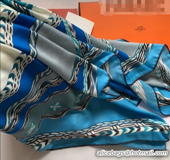 Well Crafted Hermes Cashmere Silk Scarf Shawl 140x140cm H0726 Blue 2022