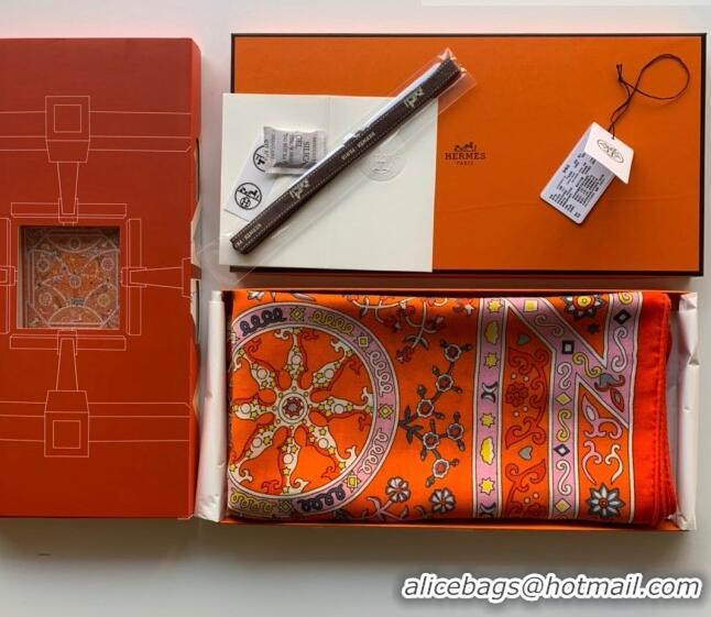 Pretty Style Hermes Cashmere Silk Scarf Shawl 140x140cm 07260 Orange 2022