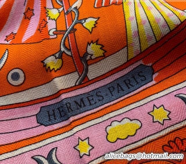 Pretty Style Hermes Cashmere Silk Scarf Shawl 140x140cm 07260 Orange 2022